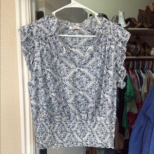 Miss Me Blue and White Patterned Blouse